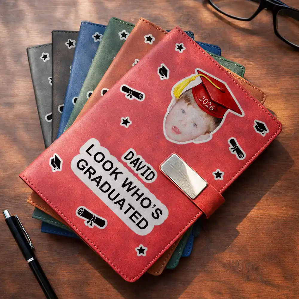 Custom Photo Childhood Look Who's Graduated - Personalized Leather Notebook Set - Image 4