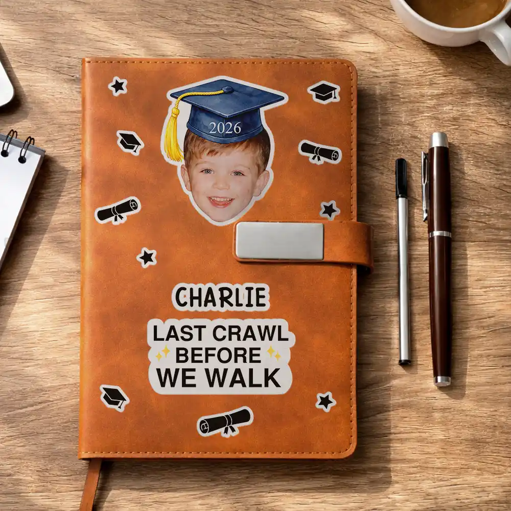 Custom Photo Childhood Look Who's Graduated - Personalized Leather Notebook Set - Image 5