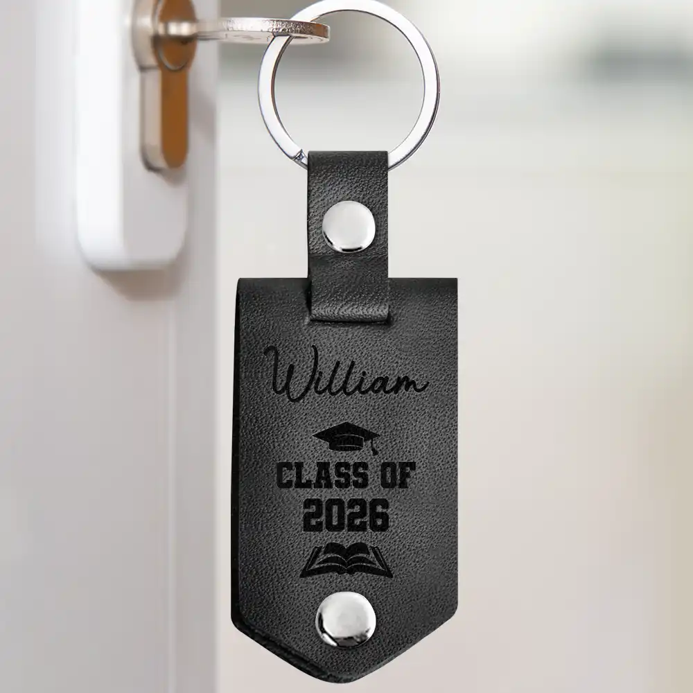 Custom Photo Childhood Look Who's Graduated - Personalized Leather Photo Keychain - Image 2