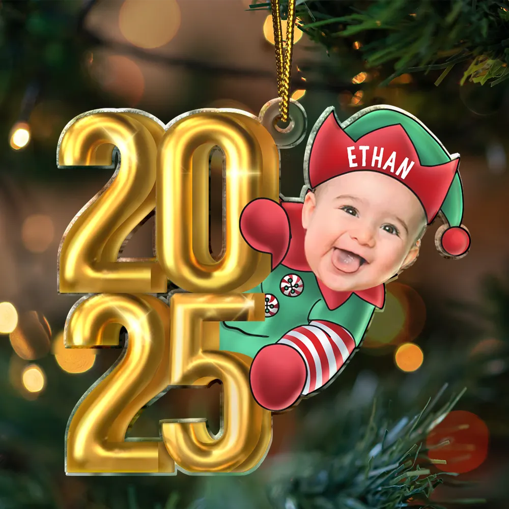 Custom Photo Christmas Santa Baby - Personalized Cutout Acrylic Ornament - Image 4