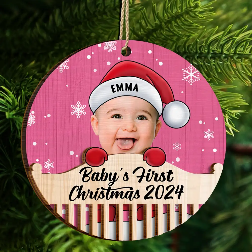 Custom Photo Christmas Baby Crib - Personalized 2-Layered Wooden Ornament - Image 5