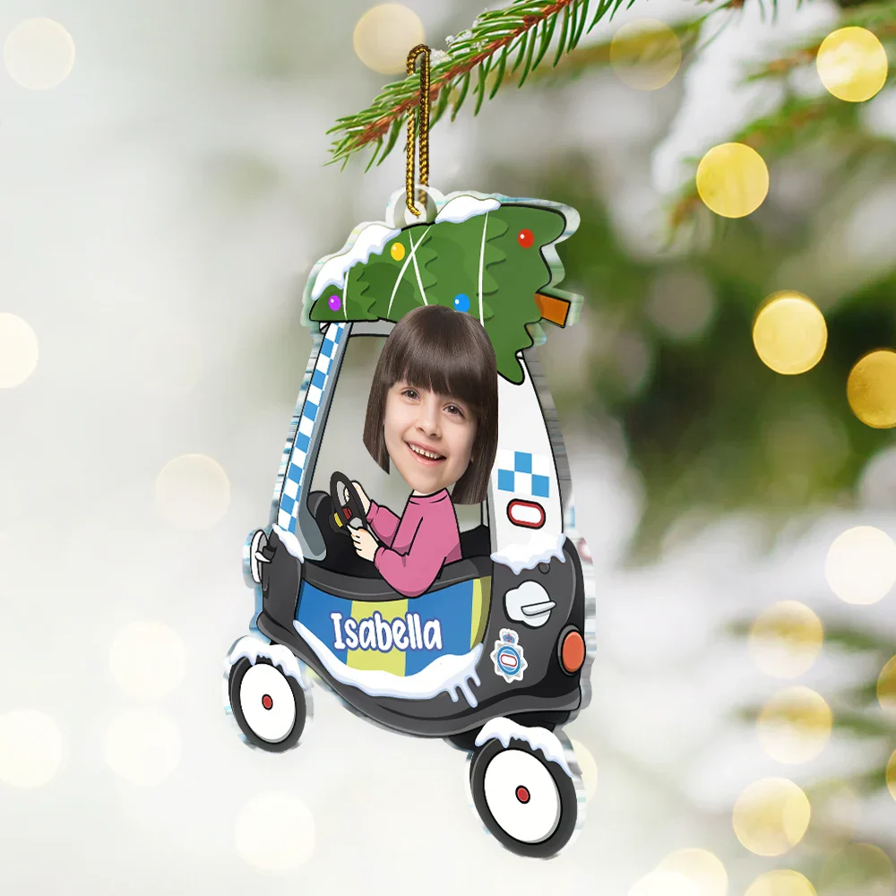Custom Photo Christmas Baby Kid In Car - Personalized Custom Shaped Acrylic Ornament - Image 3