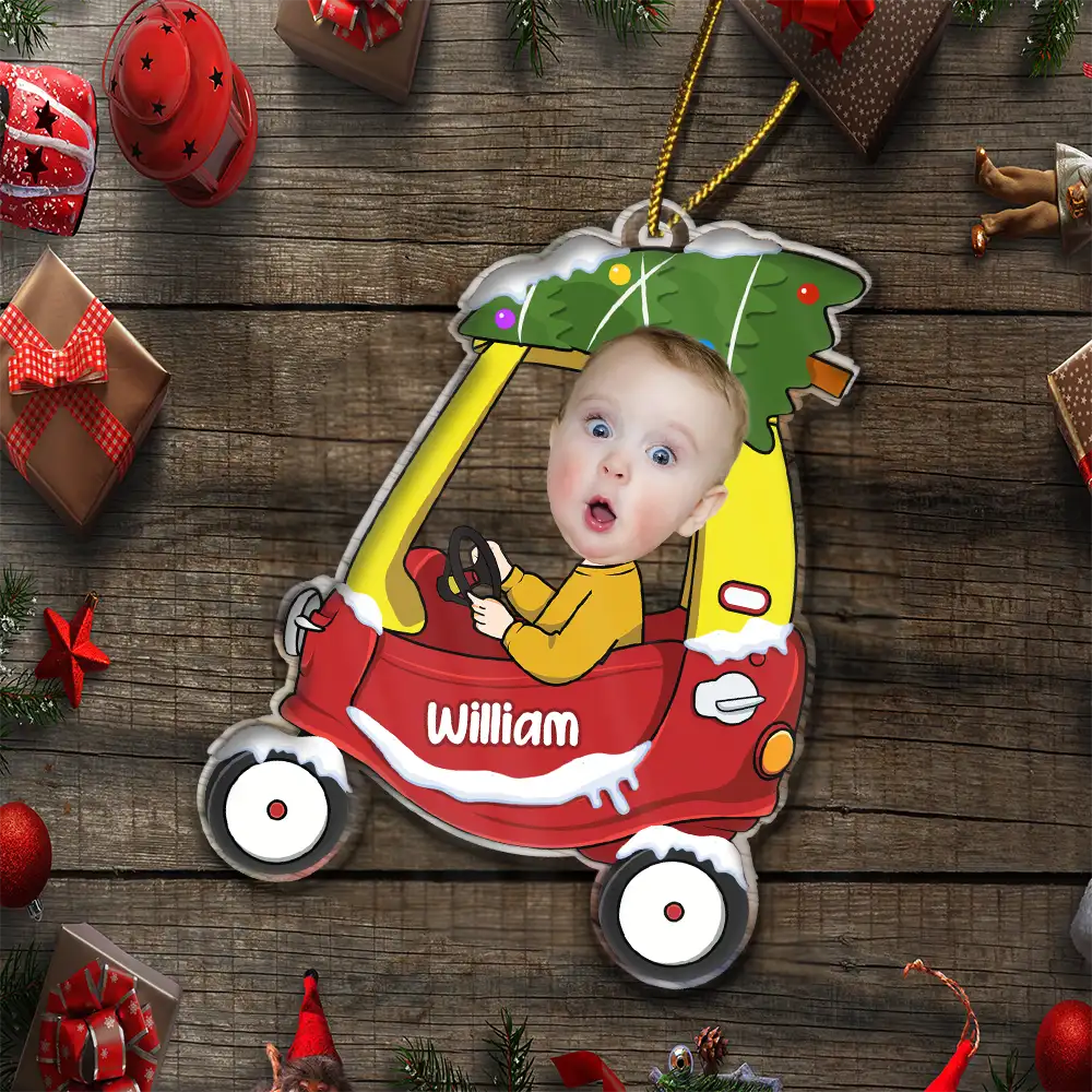 Custom Photo Christmas Baby Kid In Car - Personalized Custom Shaped Acrylic Ornament - Image 6