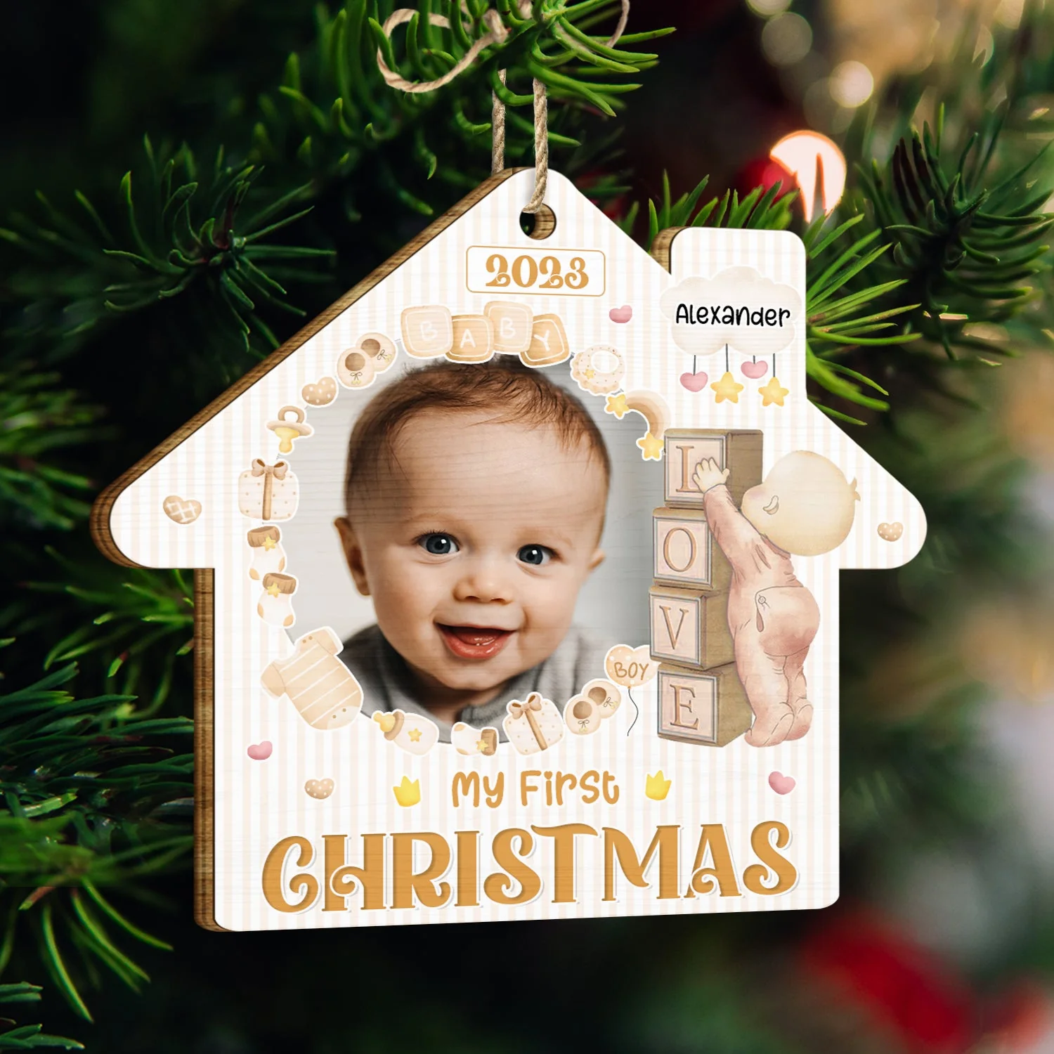 Custom Photo Christmas Baby My First Christmas - Gift For Parents - Personalized Custom Shaped Wooden Ornament - Image 3