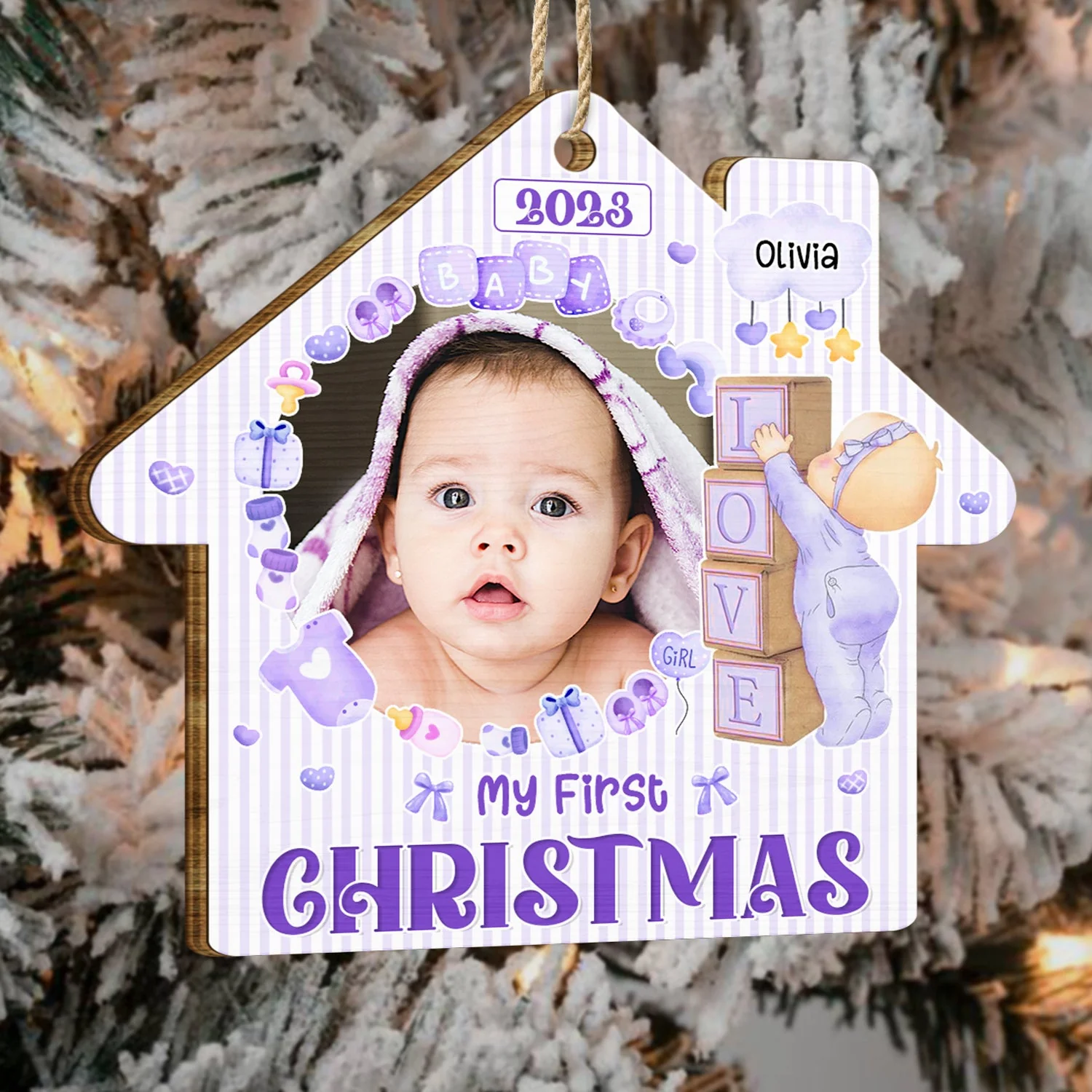 Custom Photo Christmas Baby My First Christmas - Gift For Parents - Personalized Custom Shaped Wooden Ornament - Image 4