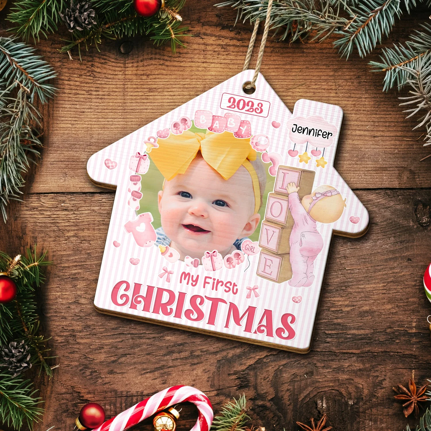 Custom Photo Christmas Baby My First Christmas - Gift For Parents - Personalized Custom Shaped Wooden Ornament - Image 5