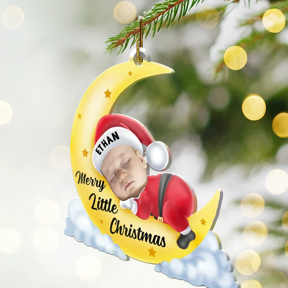 Custom Photo Christmas Baby Sleeping On The Moon - Personalized Cutout Acrylic Ornament - Image 3