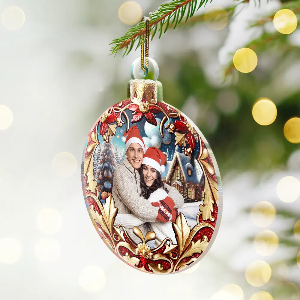 Custom Photo Christmas Ball With 3D Floral Pattern - Personalized Custom Shaped Acrylic Ornament - Image 3