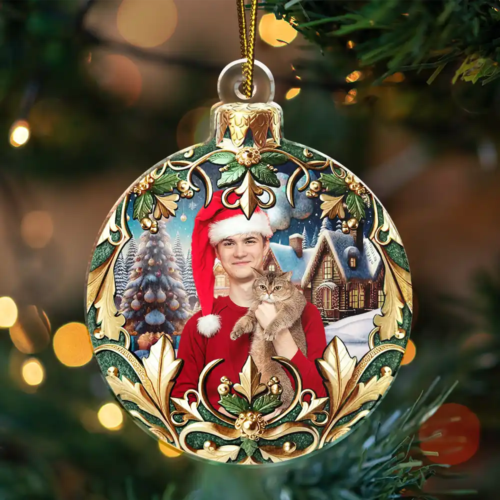Custom Photo Christmas Ball With 3D Floral Pattern - Personalized Custom Shaped Acrylic Ornament - Image 4