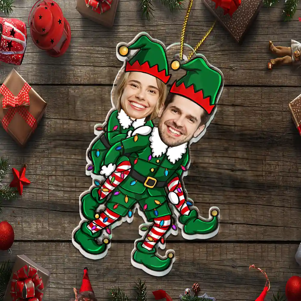 Custom Photo Christmas Characters Couple - Personalized Custom Shaped Acrylic Ornament - Image 6