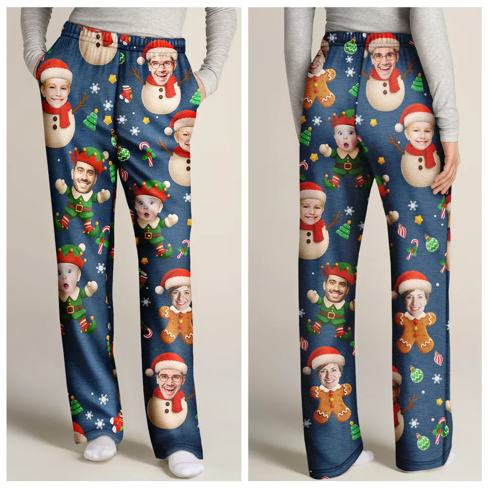 Custom Photo Christmas Characters Funny Face - Personalized Pajama Pants - Image 4