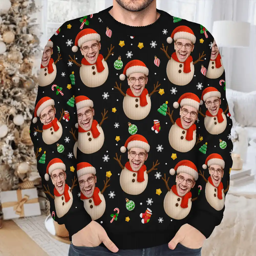 Custom Photo Christmas Characters Funny Face - Personalized Unisex Ugly Sweater - Image 5