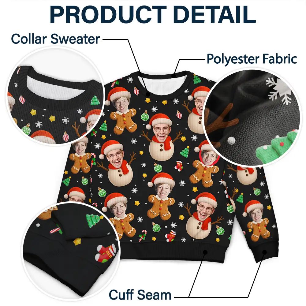 Custom Photo Christmas Characters Funny Face - Personalized Unisex Ugly Sweater - Image 7