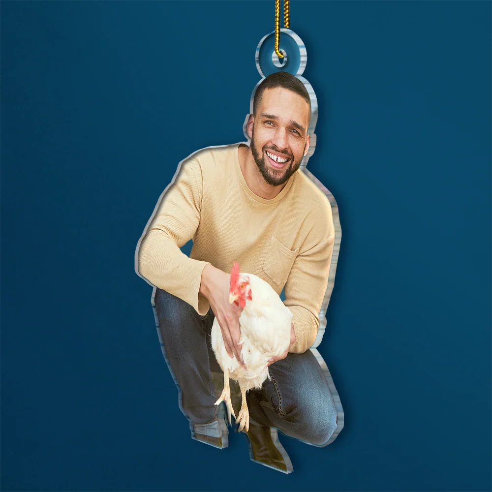 Custom Photo Christmas Chicken Farmer Decorations - Personalized Acrylic Photo Ornament - Image 3