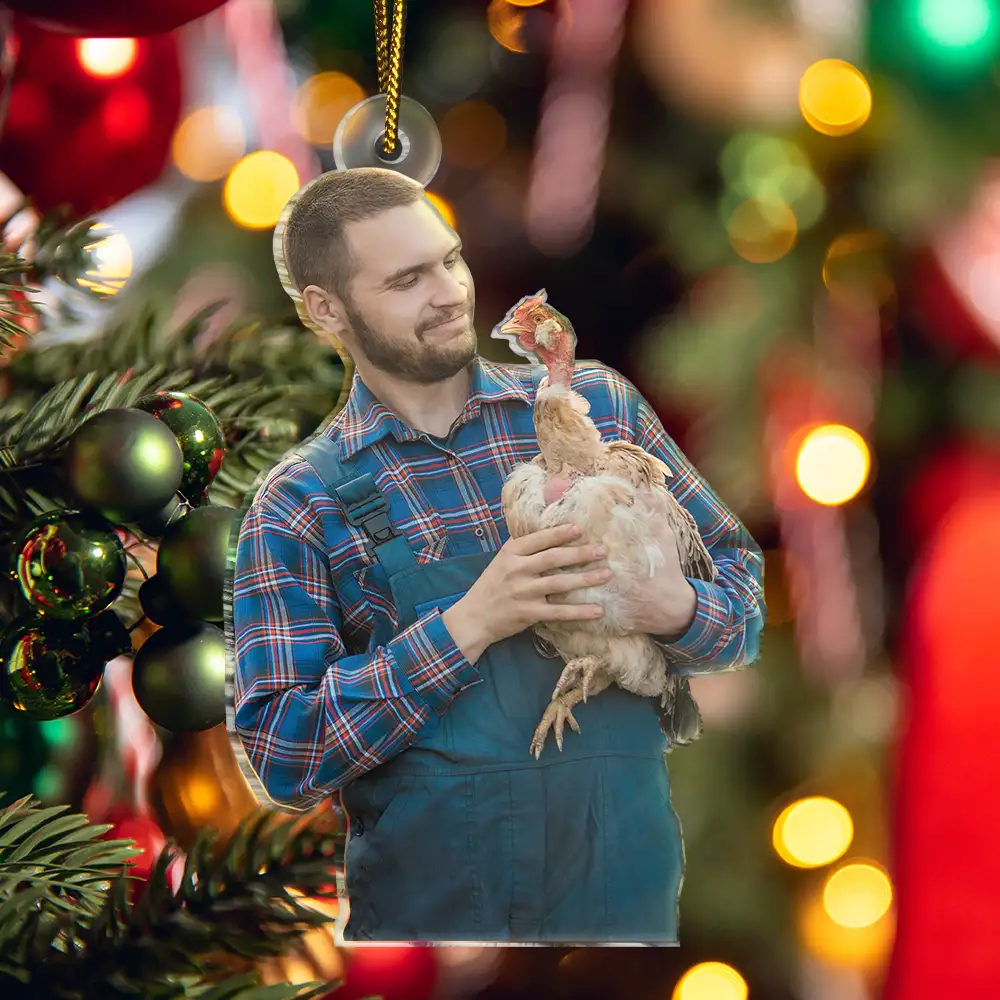 Custom Photo Christmas Chicken Farmer Decorations - Personalized Acrylic Photo Ornament - Image 6