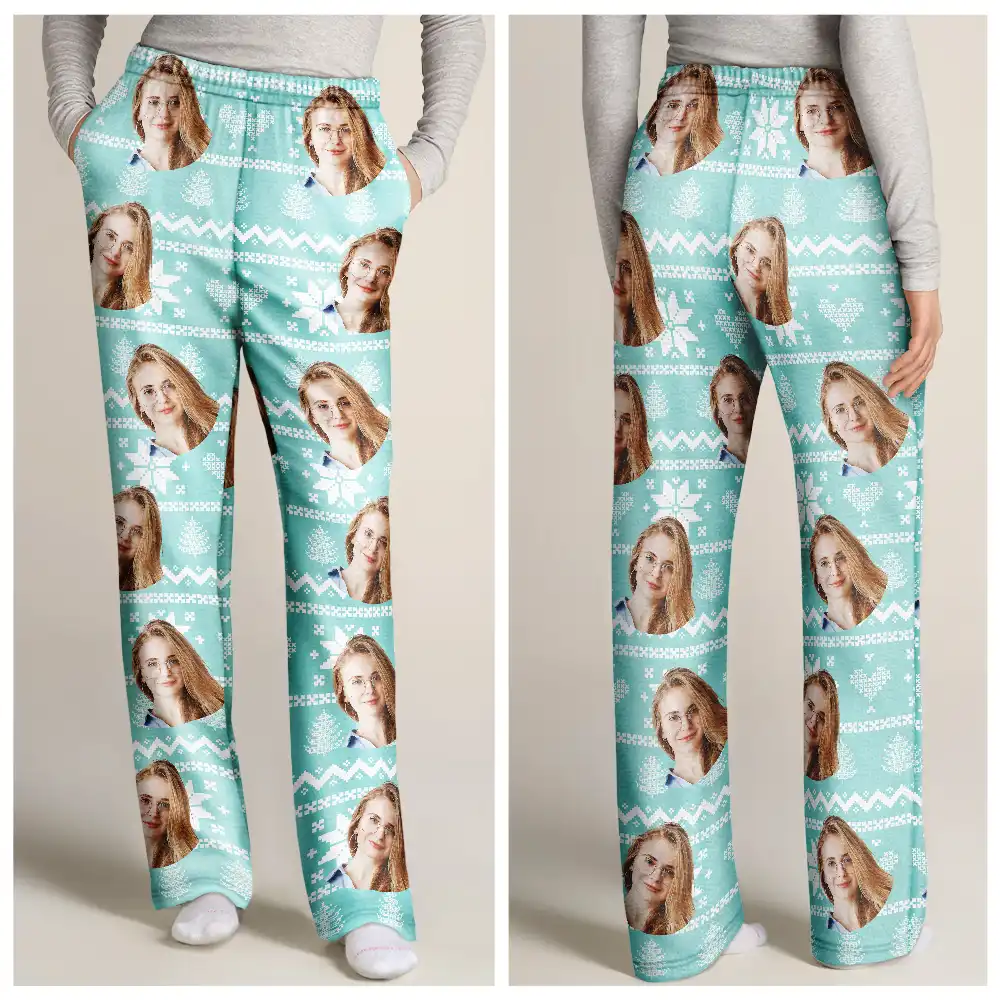 Custom Photo Christmas Couples Family Pets Face - Personalized Sweatpants - Image 5