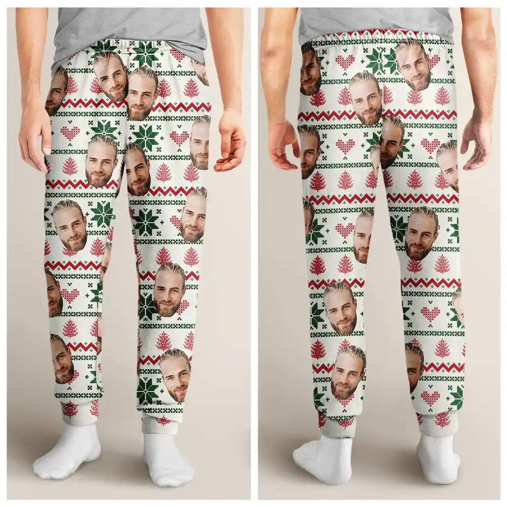 Custom Photo Christmas Couples Family Pets Face - Personalized Sweatpants - Image 6