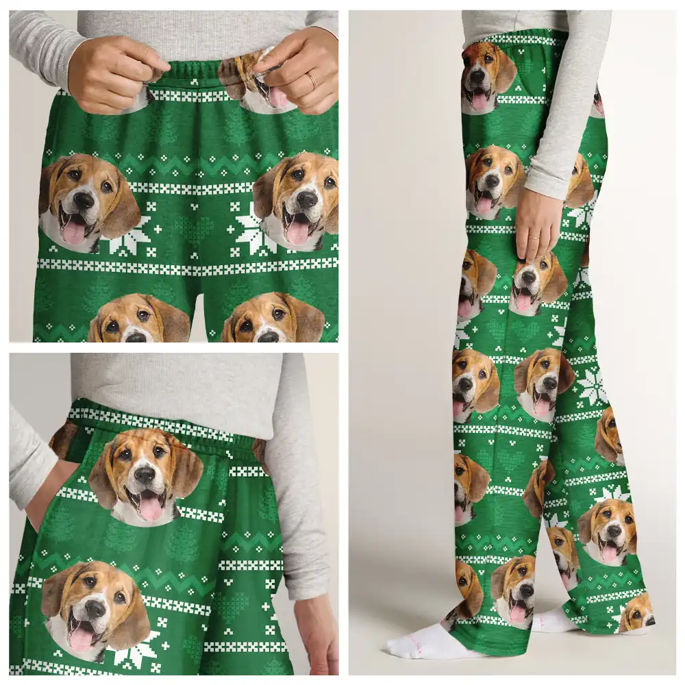 Custom Photo Christmas Couples Family Pets Face - Personalized Sweatpants - Image 9