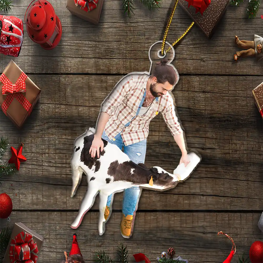 Custom Photo Christmas Cow Farmer Decorations - Personalized Acrylic Photo Ornament - Image 7