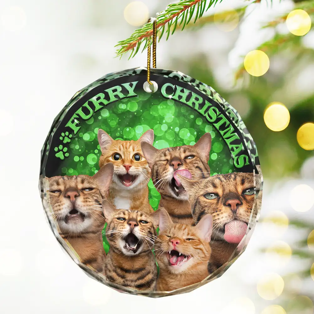 Custom Photo Christmas Dog Cat - Personalized Circle Glass Ornament - Image 4