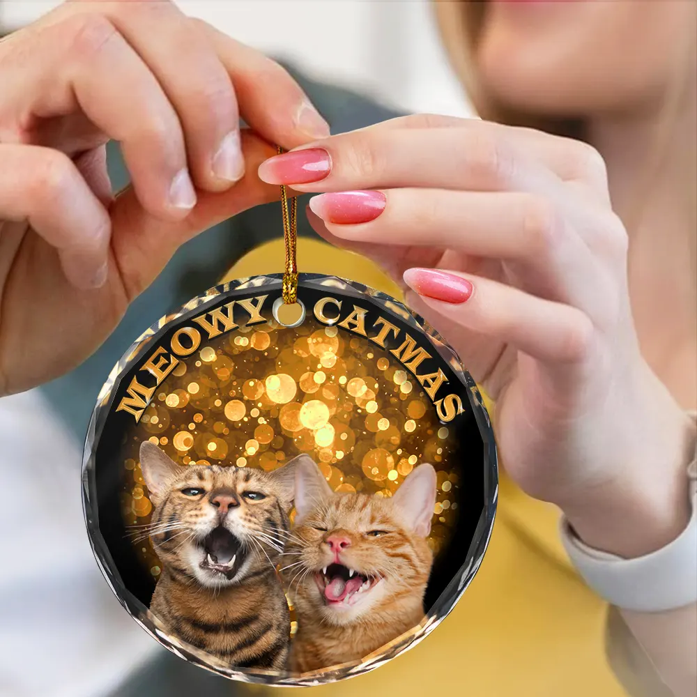 Custom Photo Christmas Dog Cat - Personalized Circle Glass Ornament - Image 6
