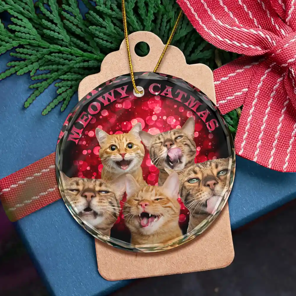 Custom Photo Christmas Dog Cat - Personalized Circle Glass Ornament - Image 7