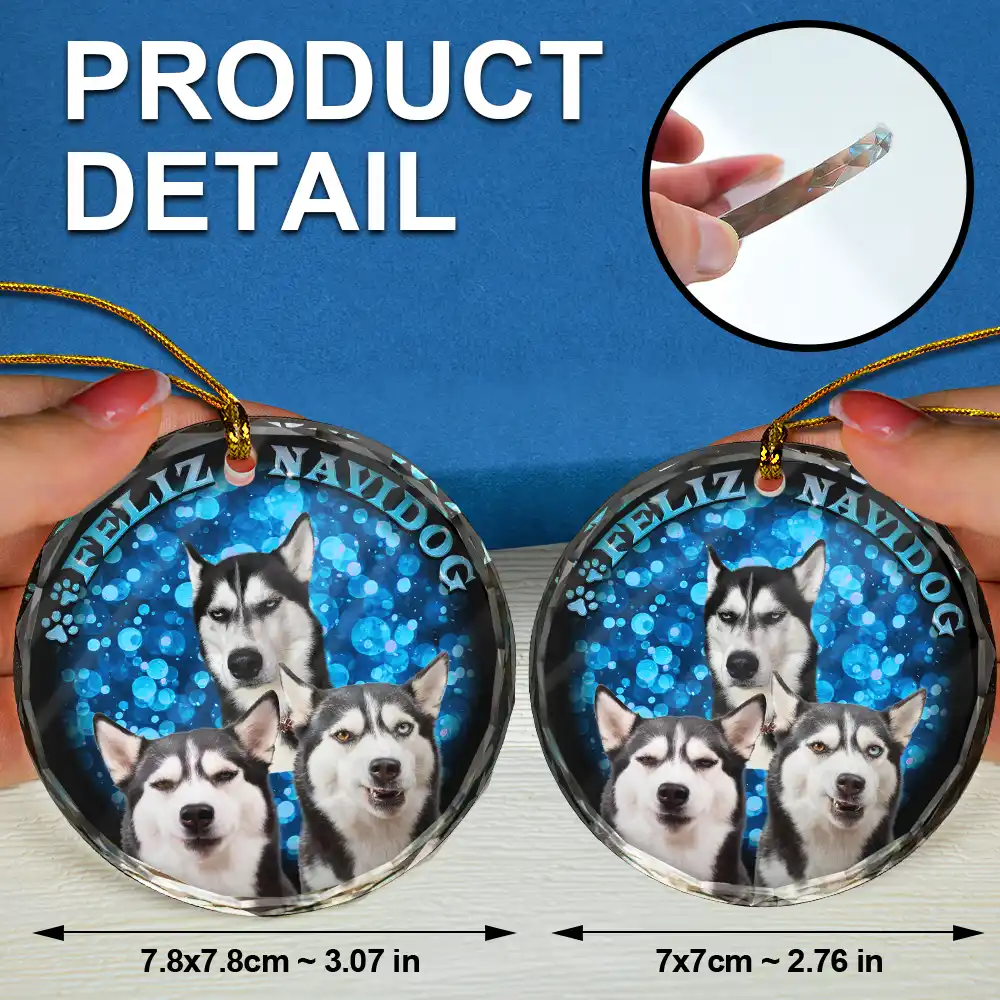 Custom Photo Christmas Dog Cat - Personalized Circle Glass Ornament - Image 8