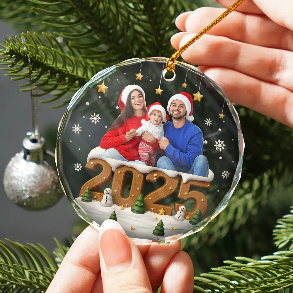 Custom Photo Christmas Family Besties Couple - Personalized Circle Glass Ornament - Image 3