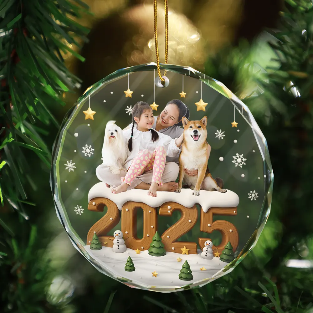 Custom Photo Christmas Family Besties Couple - Personalized Circle Glass Ornament - Image 4