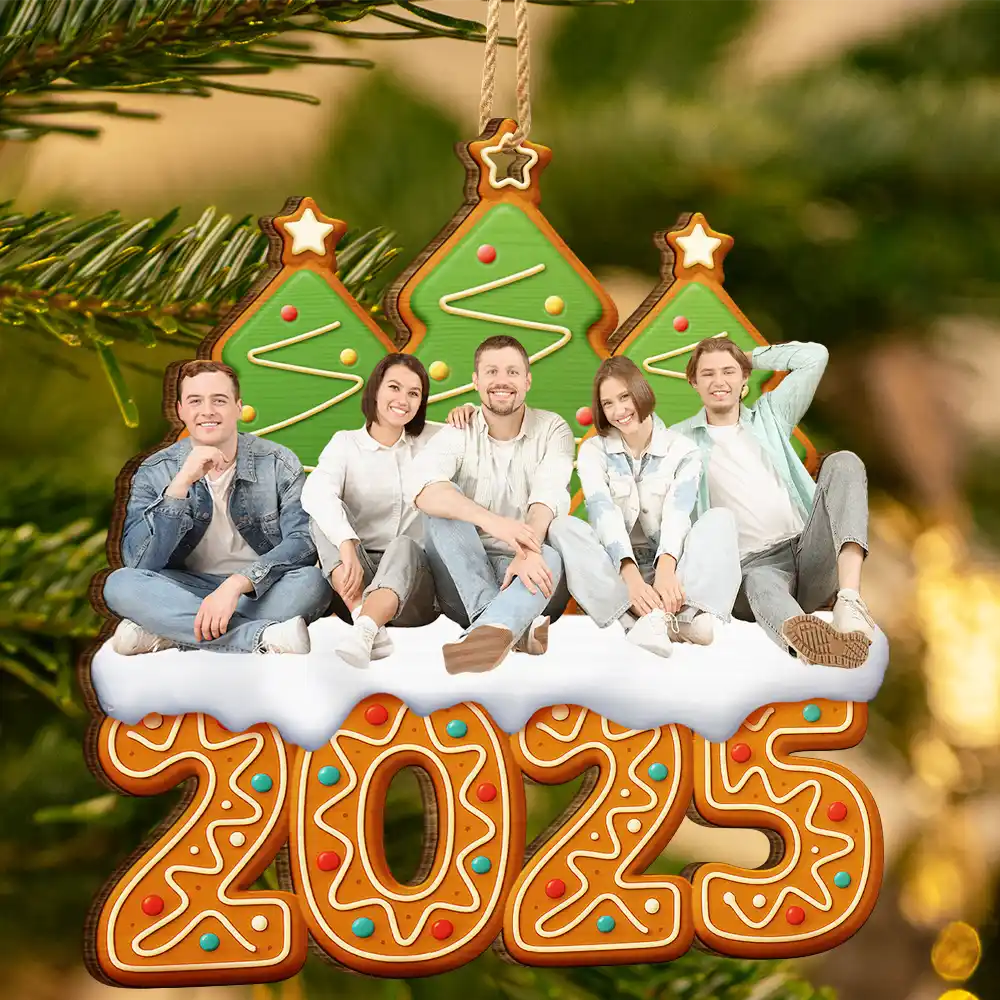 Custom Photo Christmas Family Gingerbread 3D Effect - Personalized Custom Shaped Wooden Ornament - Image 4