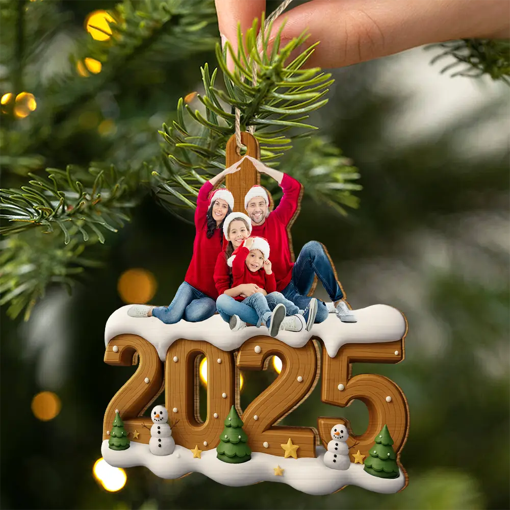 Custom Photo Christmas Family - Personalized Custom Shaped Wooden Ornament - Image 3