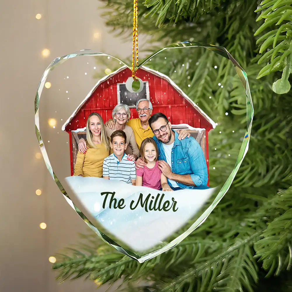 Custom Photo Christmas Family Portrait - Personalized Glass Ornament - Image 5