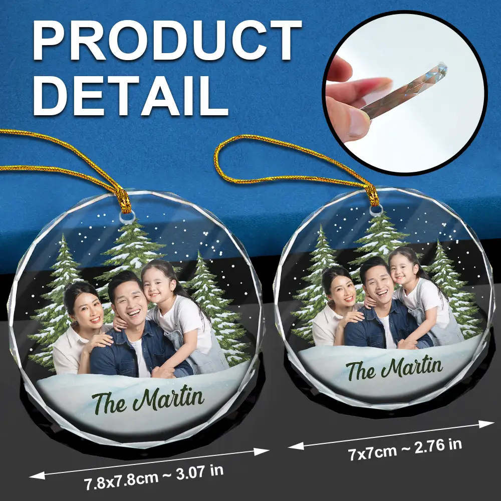 Custom Photo Christmas Family Portrait - Personalized Glass Ornament - Image 6