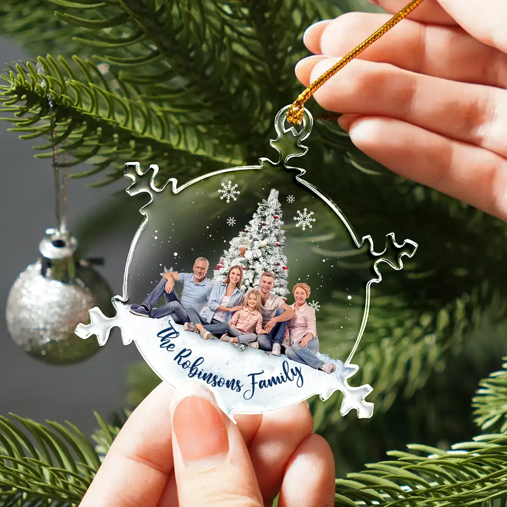 Custom Photo Christmas Family Sister BFF Together - Personalized Snowflakes Shaped Glass Ornament - Image 3
