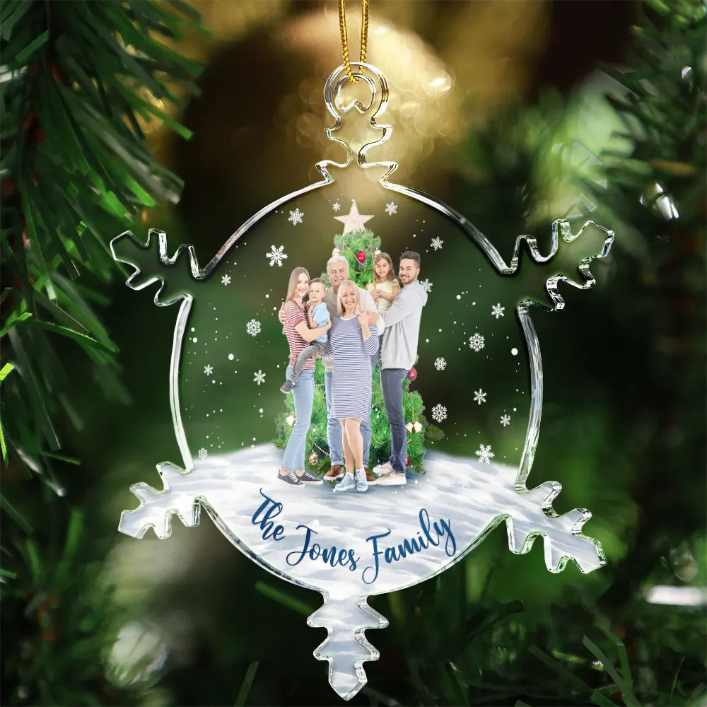 Custom Photo Christmas Family Sister BFF Together - Personalized Snowflakes Shaped Glass Ornament - Image 4