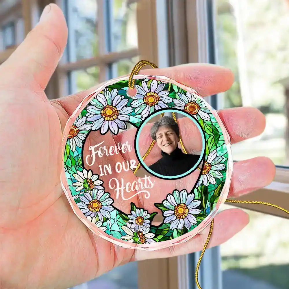 Custom Photo Christmas Forever In Our Hearts - Personalized Circle Glass Ornament - Image 5