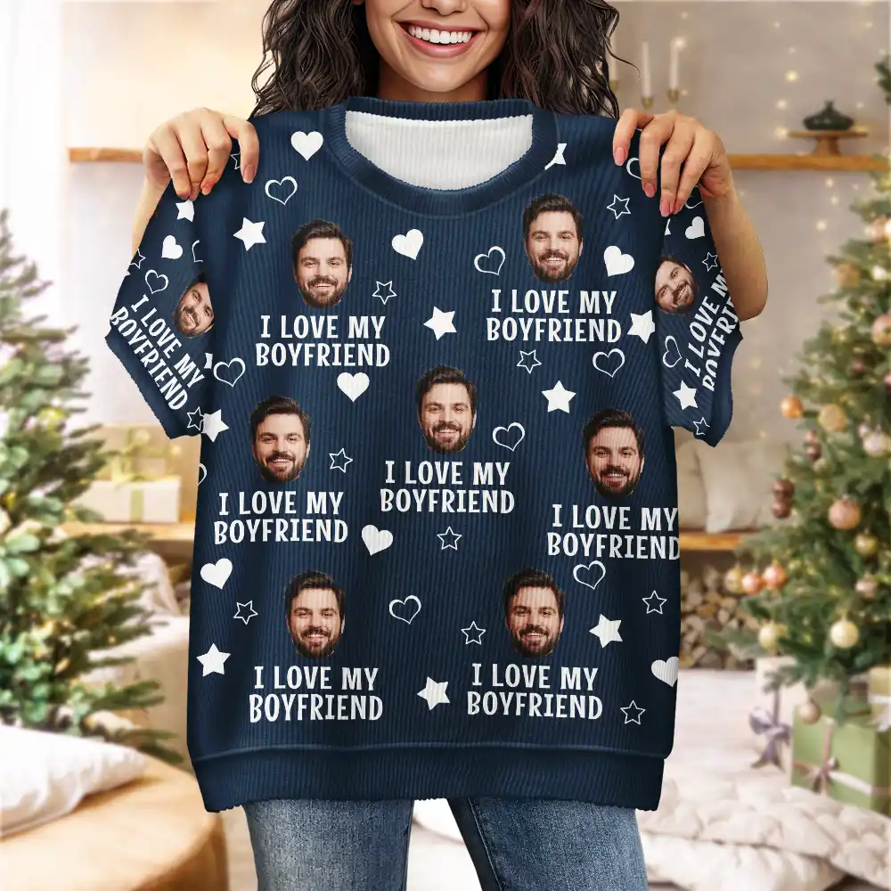 Custom Photo Christmas Funny I Love My Lover - Personalized Short Sleeve Sweater - Image 4