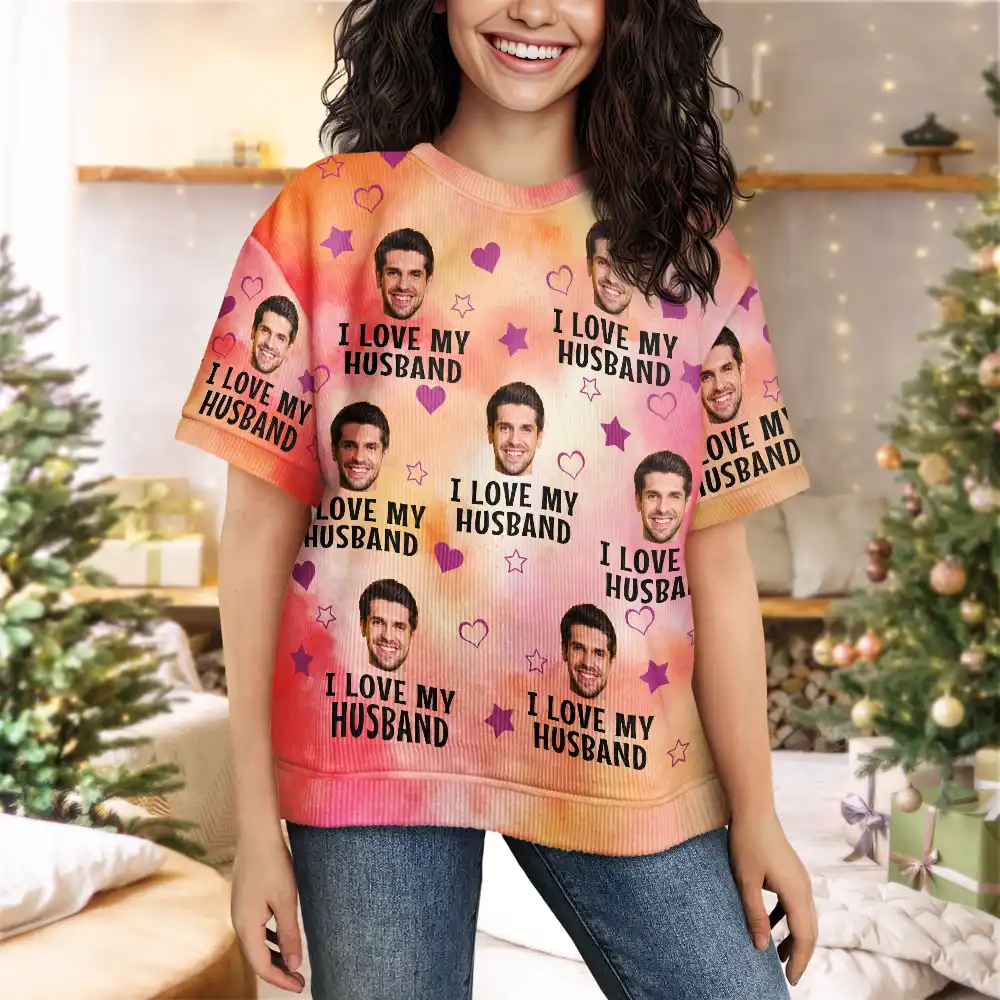 Custom Photo Christmas Funny I Love My Lover - Personalized Short Sleeve Sweater - Image 5
