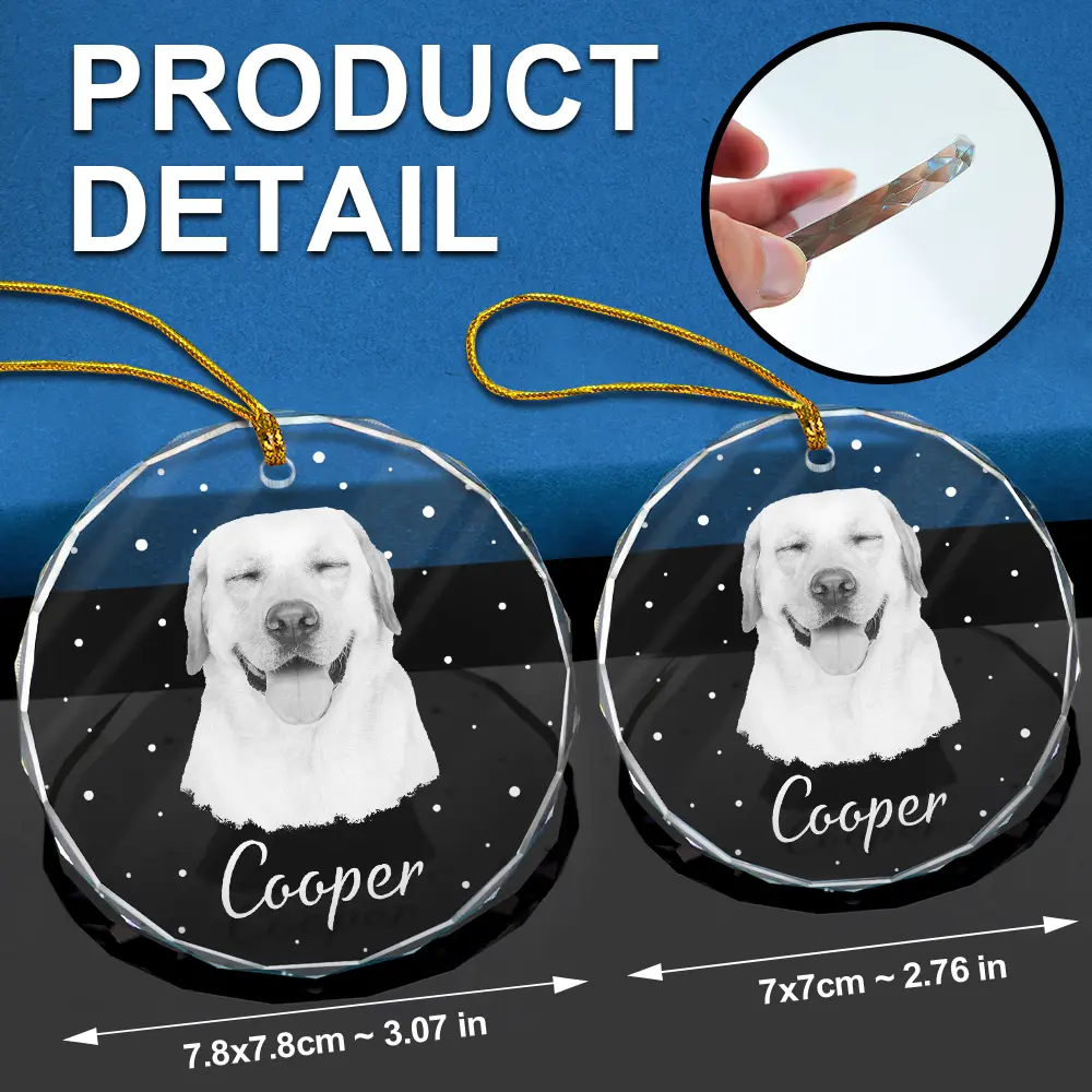 Custom Photo Christmas Gift For Family, Pet Lovers, Bestie - Personalized Circle Glass Ornament - Image 7