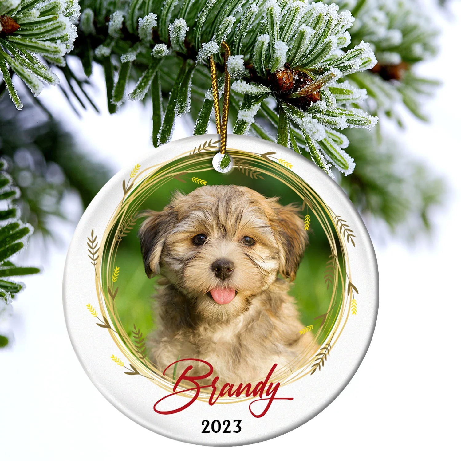 Custom Photo - Christmas Gift For Loved One - Personalized Circle Ceramic Ornament - Image 4