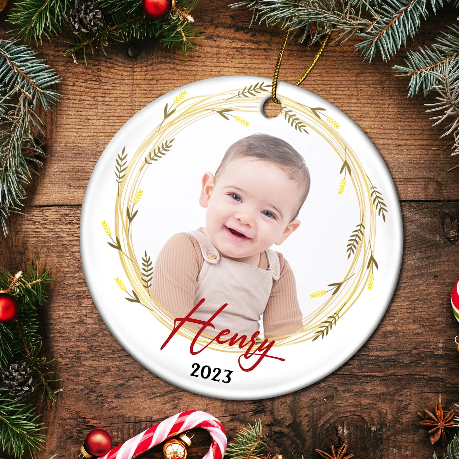 Custom Photo - Christmas Gift For Loved One - Personalized Circle Ceramic Ornament - Image 5