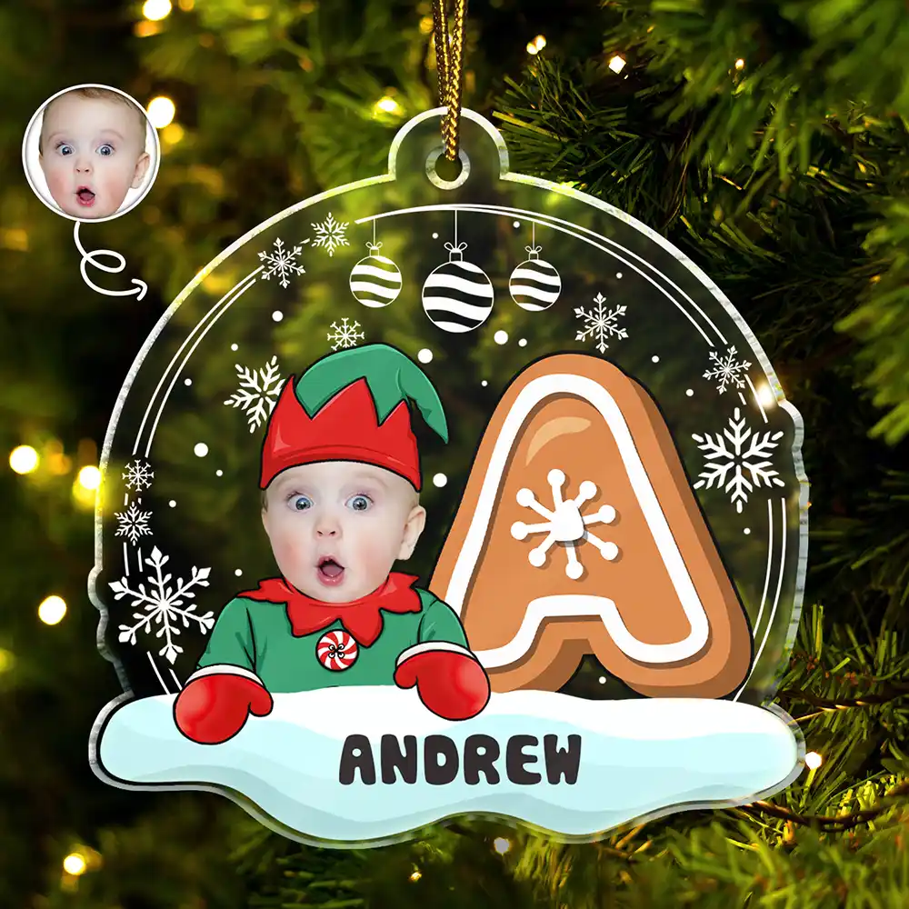 Custom Photo Christmas Gingerbread Monogram Snowman - Personalized Custom Shaped Acrylic Ornament