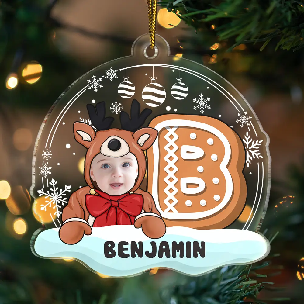Custom Photo Christmas Gingerbread Monogram Snowman - Personalized Custom Shaped Acrylic Ornament - Image 4