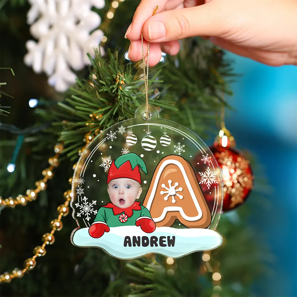 Custom Photo Christmas Gingerbread Monogram Snowman - Personalized Custom Shaped Acrylic Ornament - Image 5
