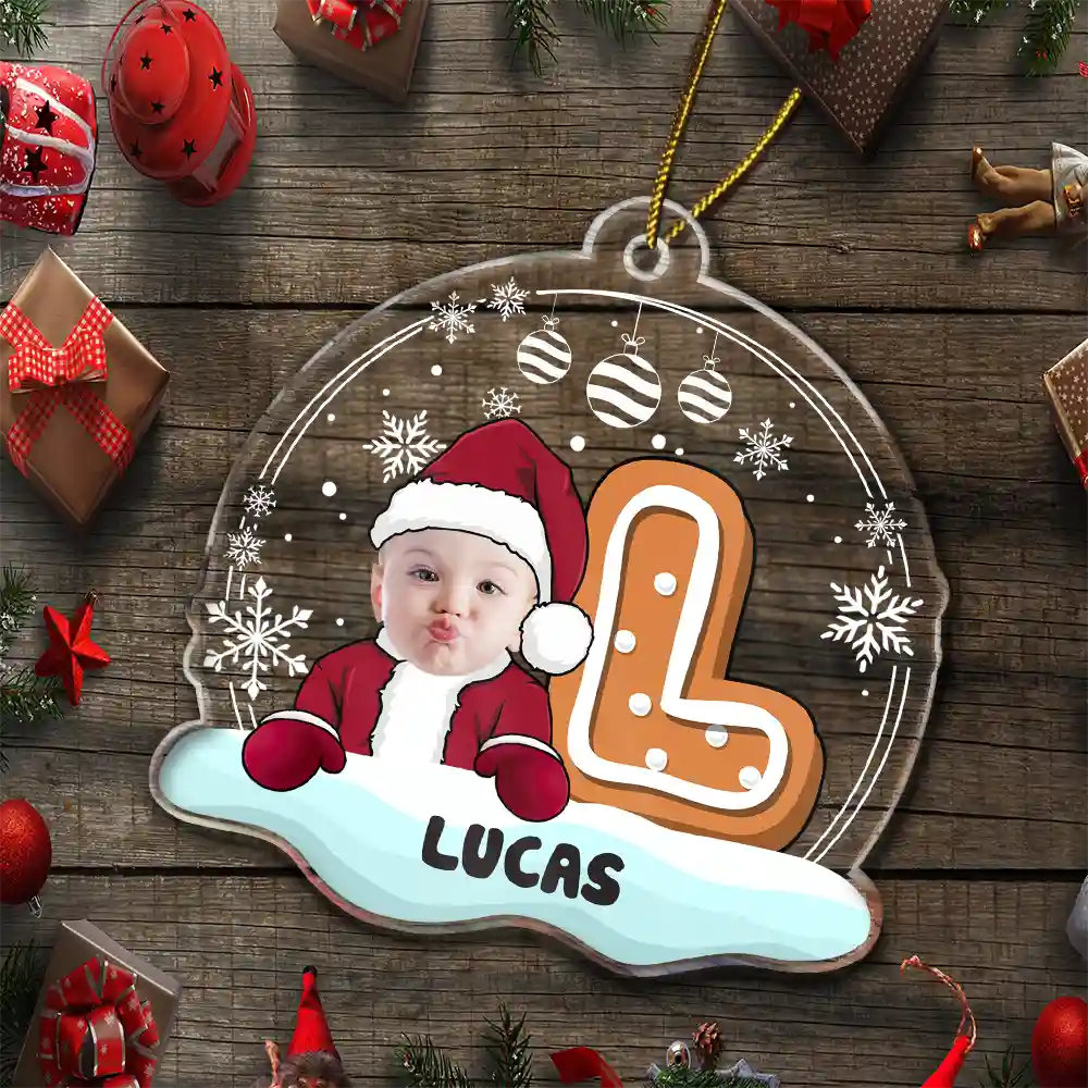 Custom Photo Christmas Gingerbread Monogram Snowman - Personalized Custom Shaped Acrylic Ornament - Image 6
