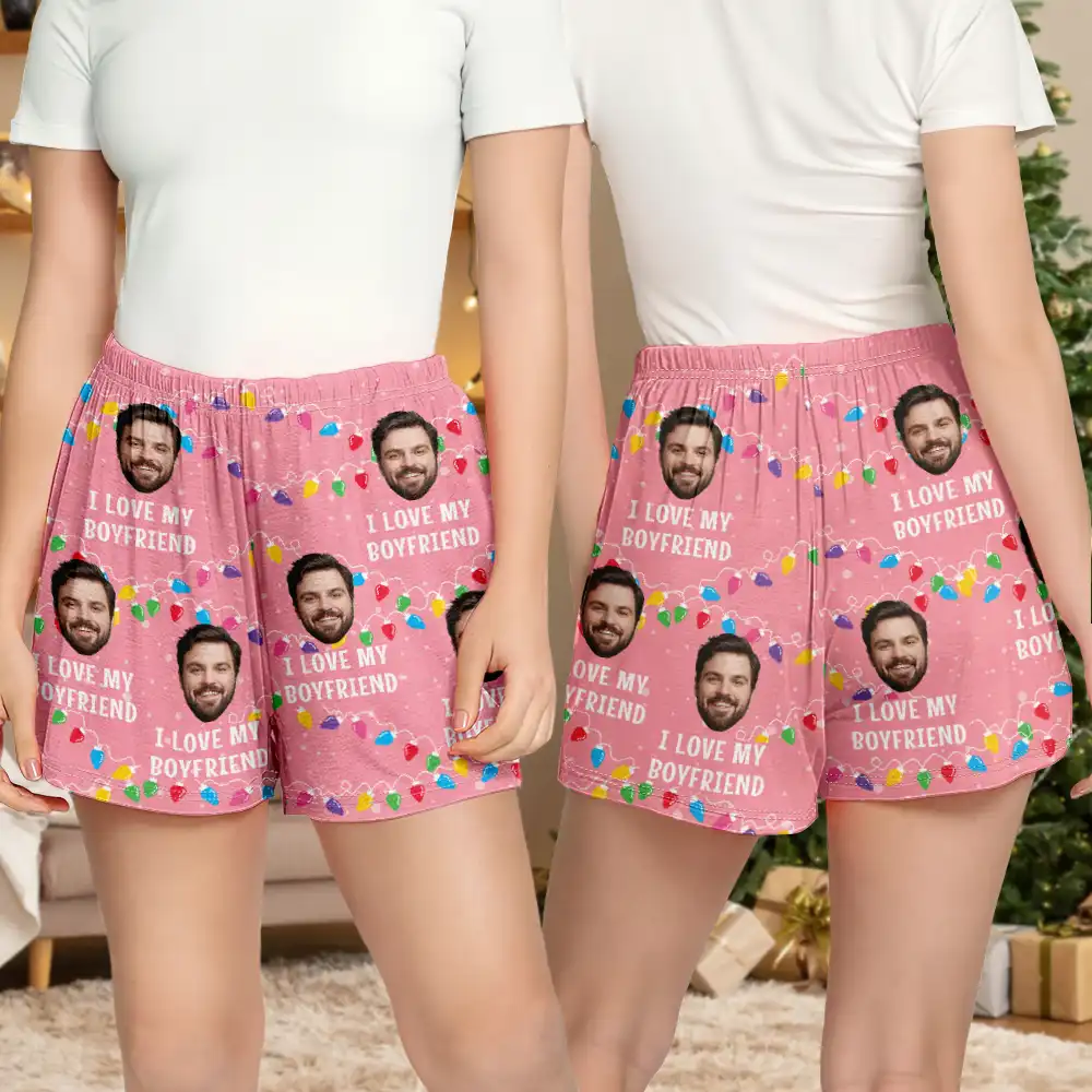 Custom Photo Christmas I Love My Wife - Personalized Pajama Shorts - Image 4