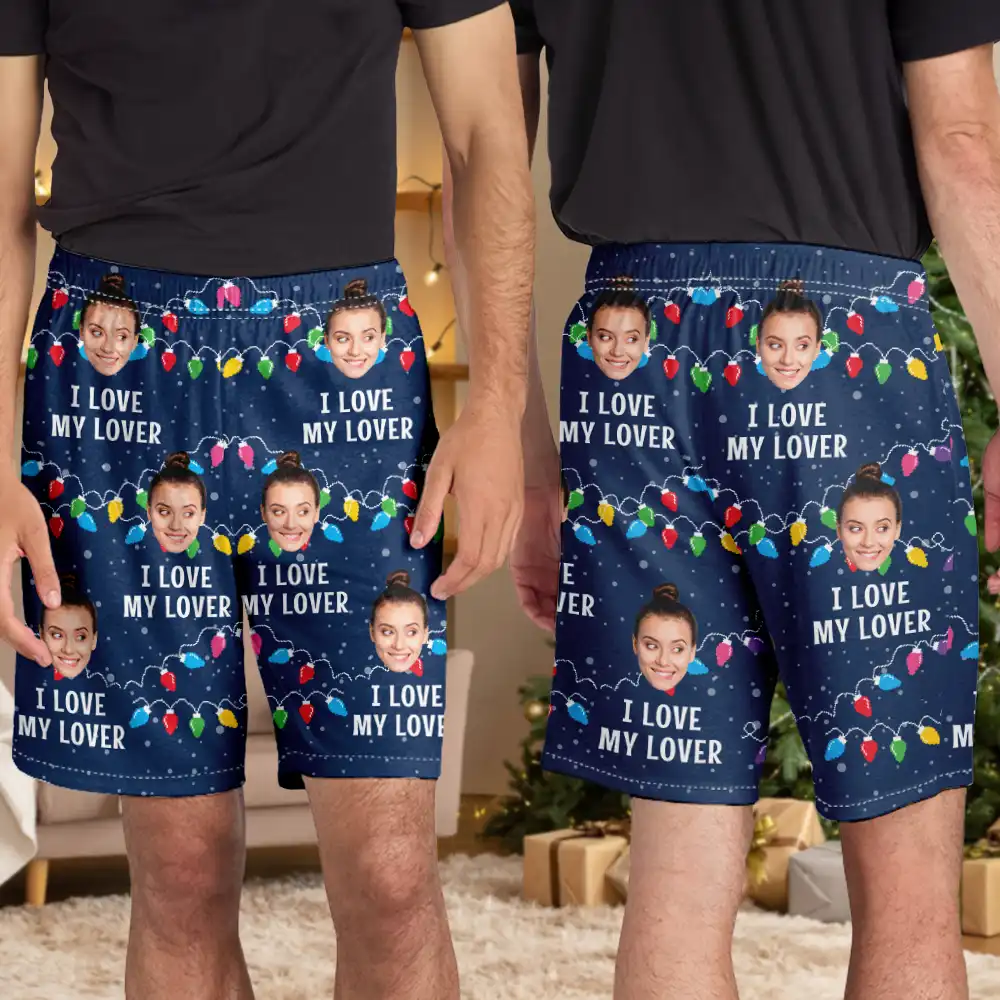 Custom Photo Christmas I Love My Wife - Personalized Pajama Shorts - Image 5