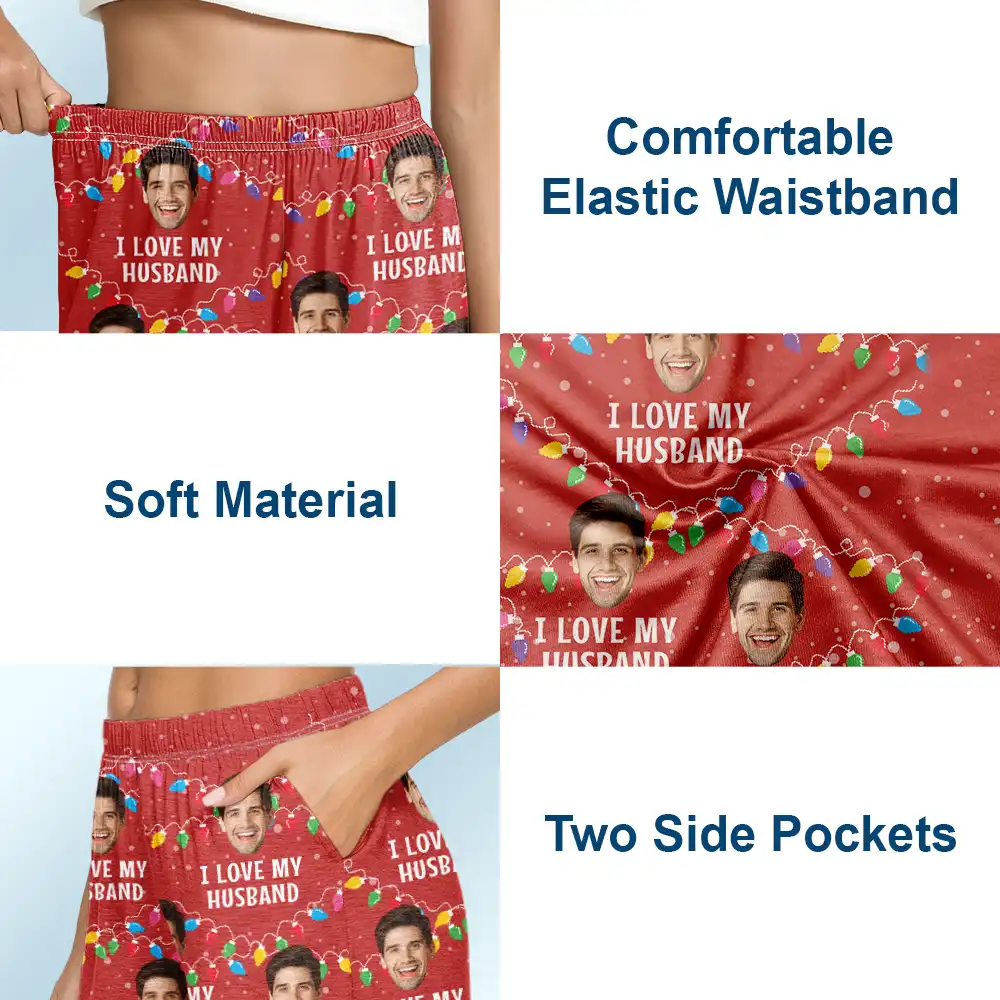 Custom Photo Christmas I Love My Wife - Personalized Pajama Shorts - Image 6