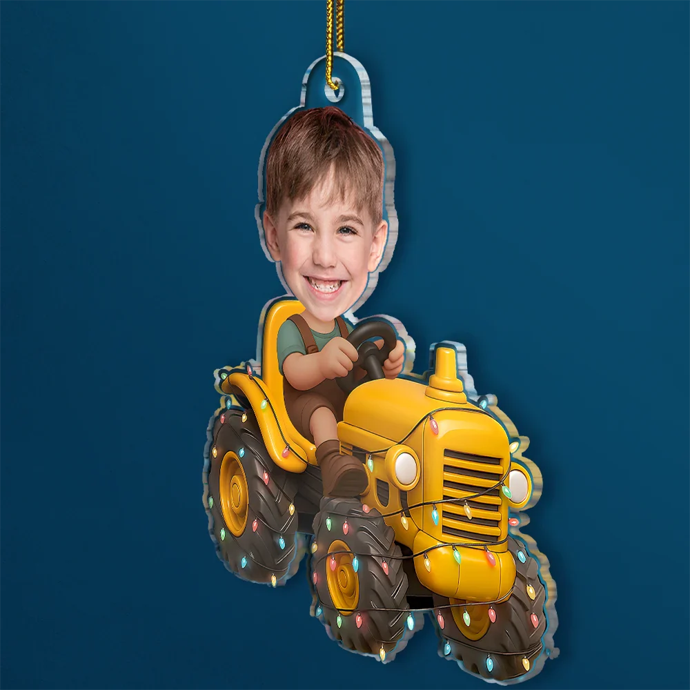 Custom Photo Christmas Kid Driving Tractor - Personalized Acrylic Photo Ornament - Image 7