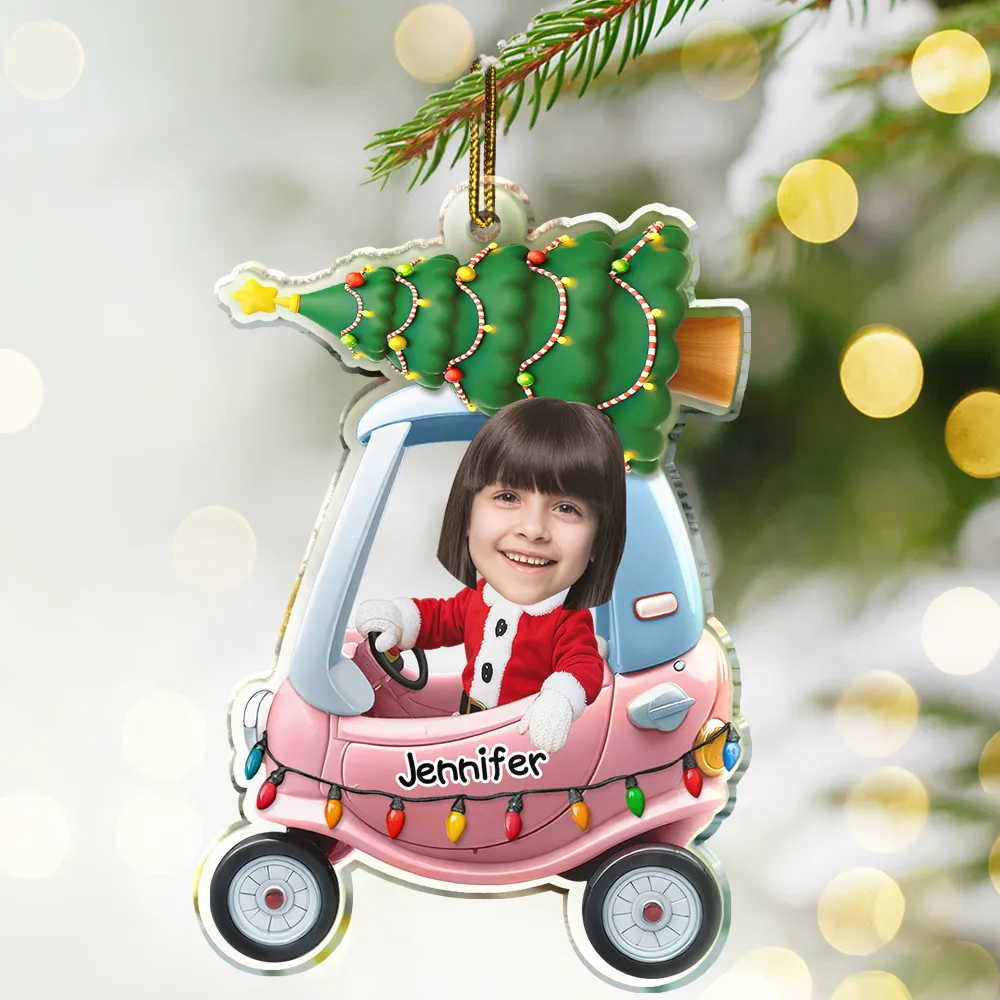 Custom Photo Christmas Kid In Car - Personalized Custom Shaped Acrylic Ornament - Image 3
